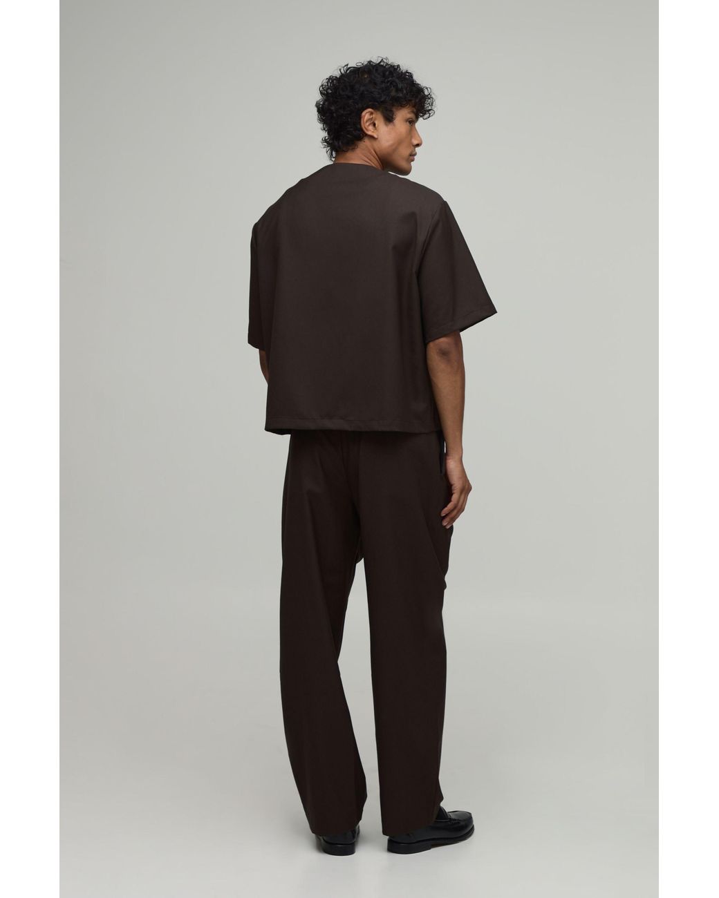 BoohooMAN Black Tailored Boxy Wrap Co-Ord Shirt for men