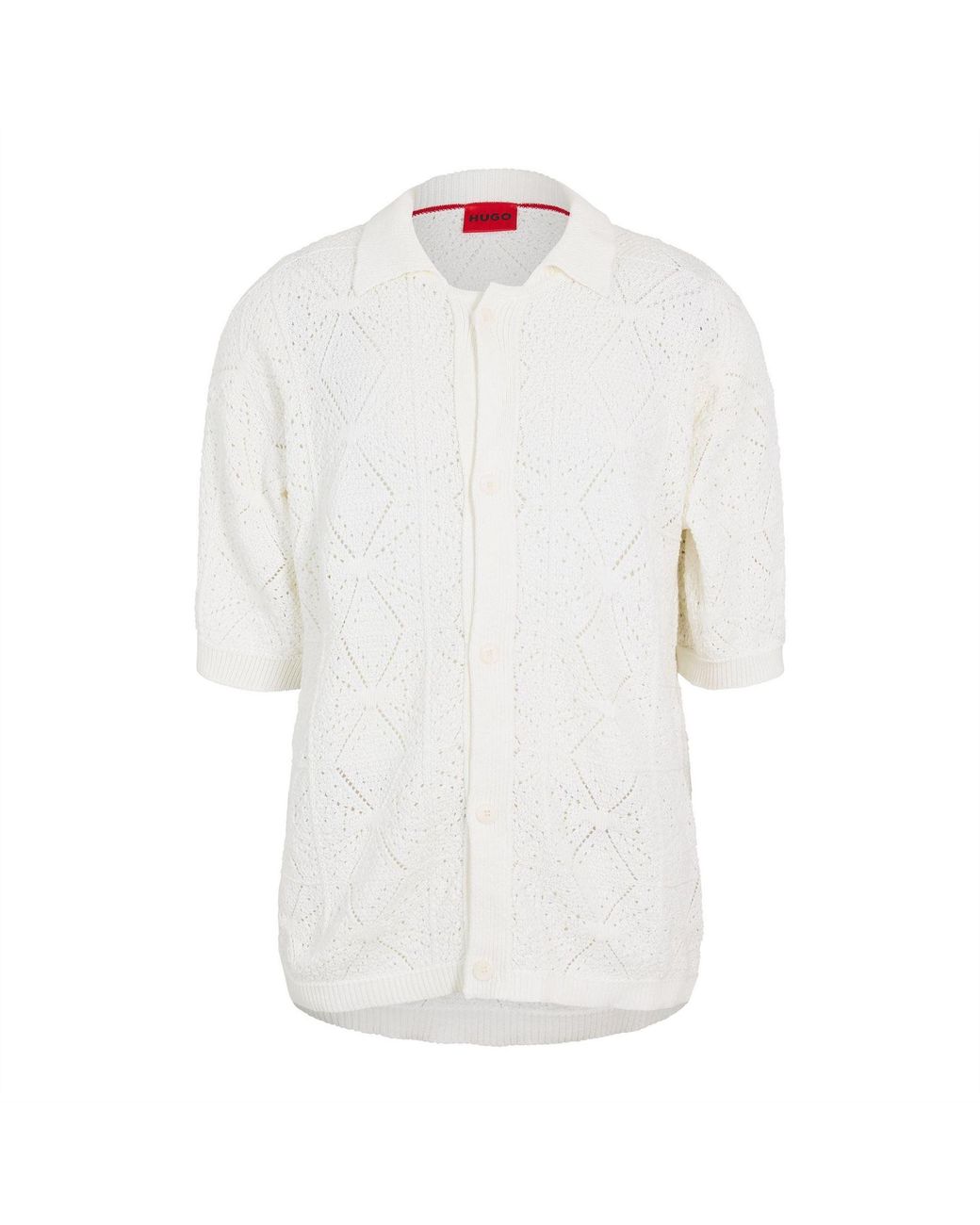 HUGO White Collared Neck Shirt Collar Short Sleeve Sweater for men