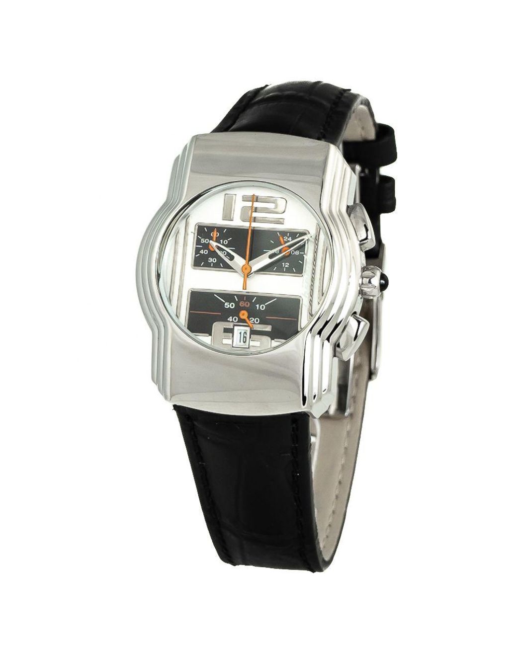 Chronotech Metallic Black Leather Watch