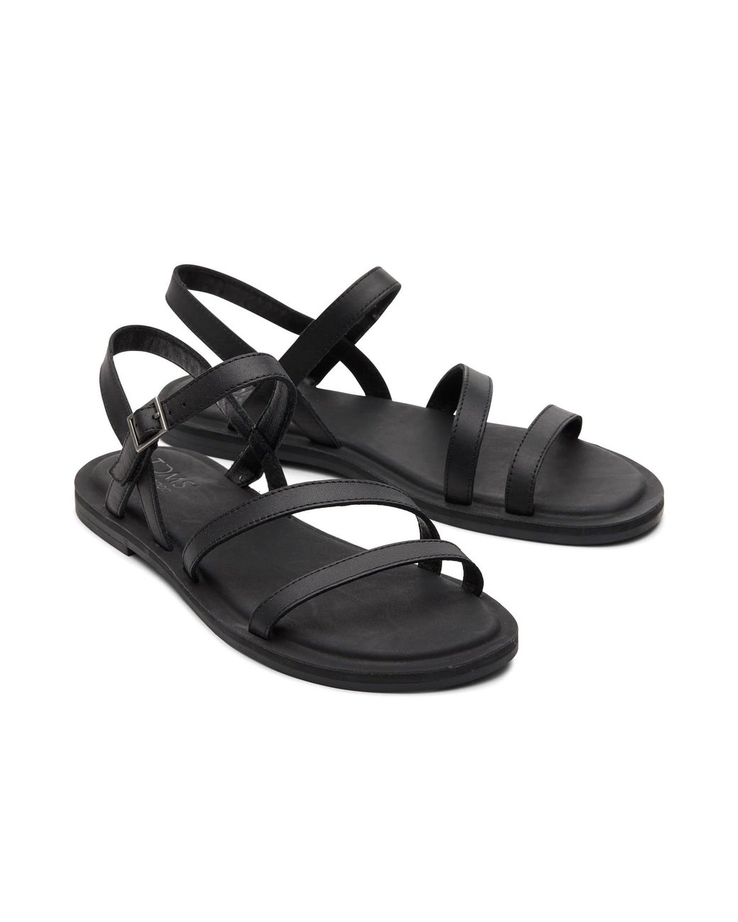 TOMS Black Kira Ankle Strap Sandals Leather