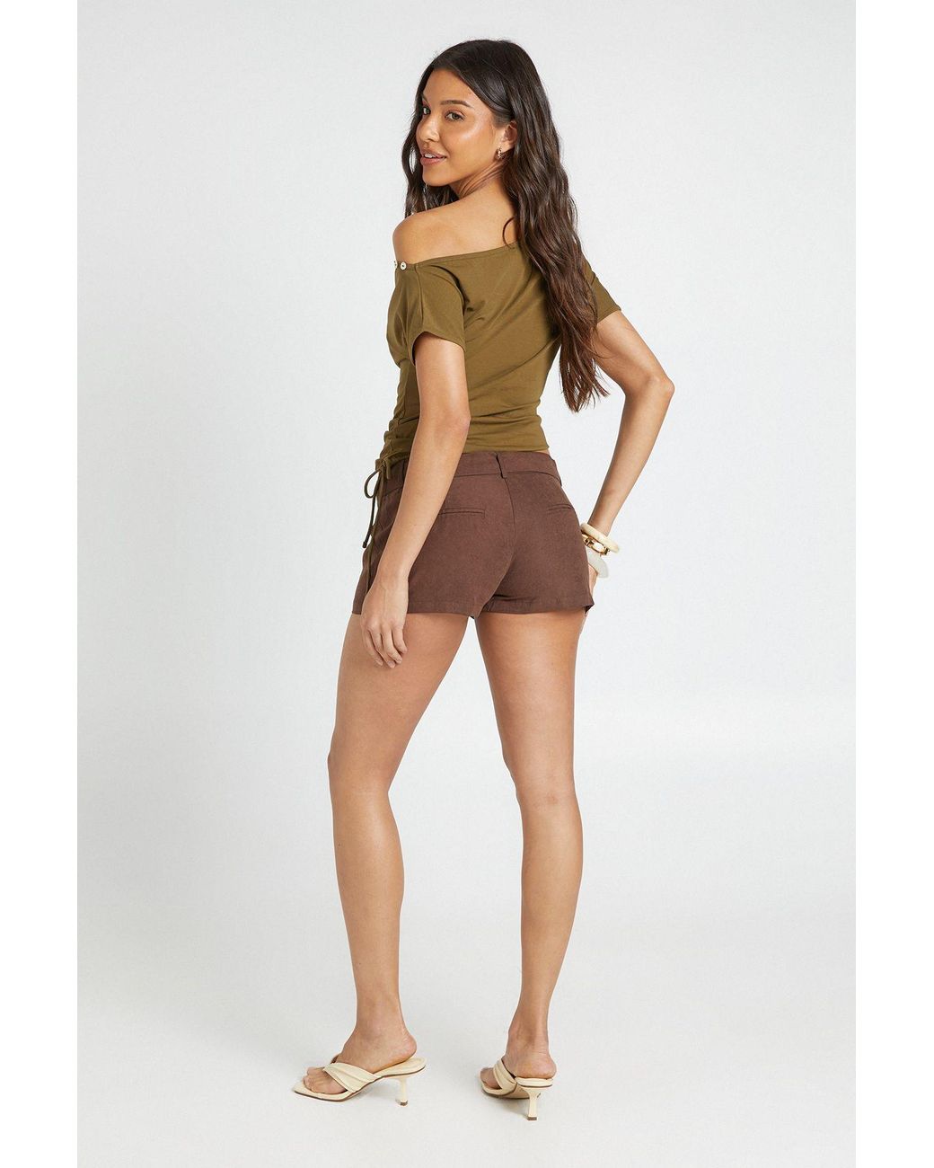 Boohoo Black Off The Shoulder Pearlised Button Top