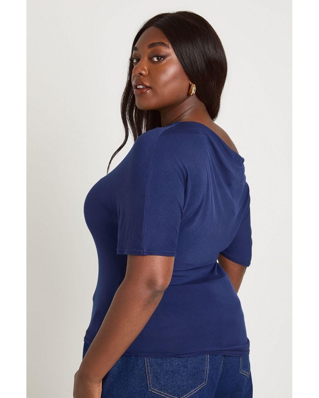 Boohoo Blue Plus Off The Shoulder Flared Short Sleeve Top