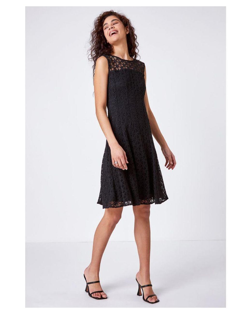 Black lace fit outlet and flare dress