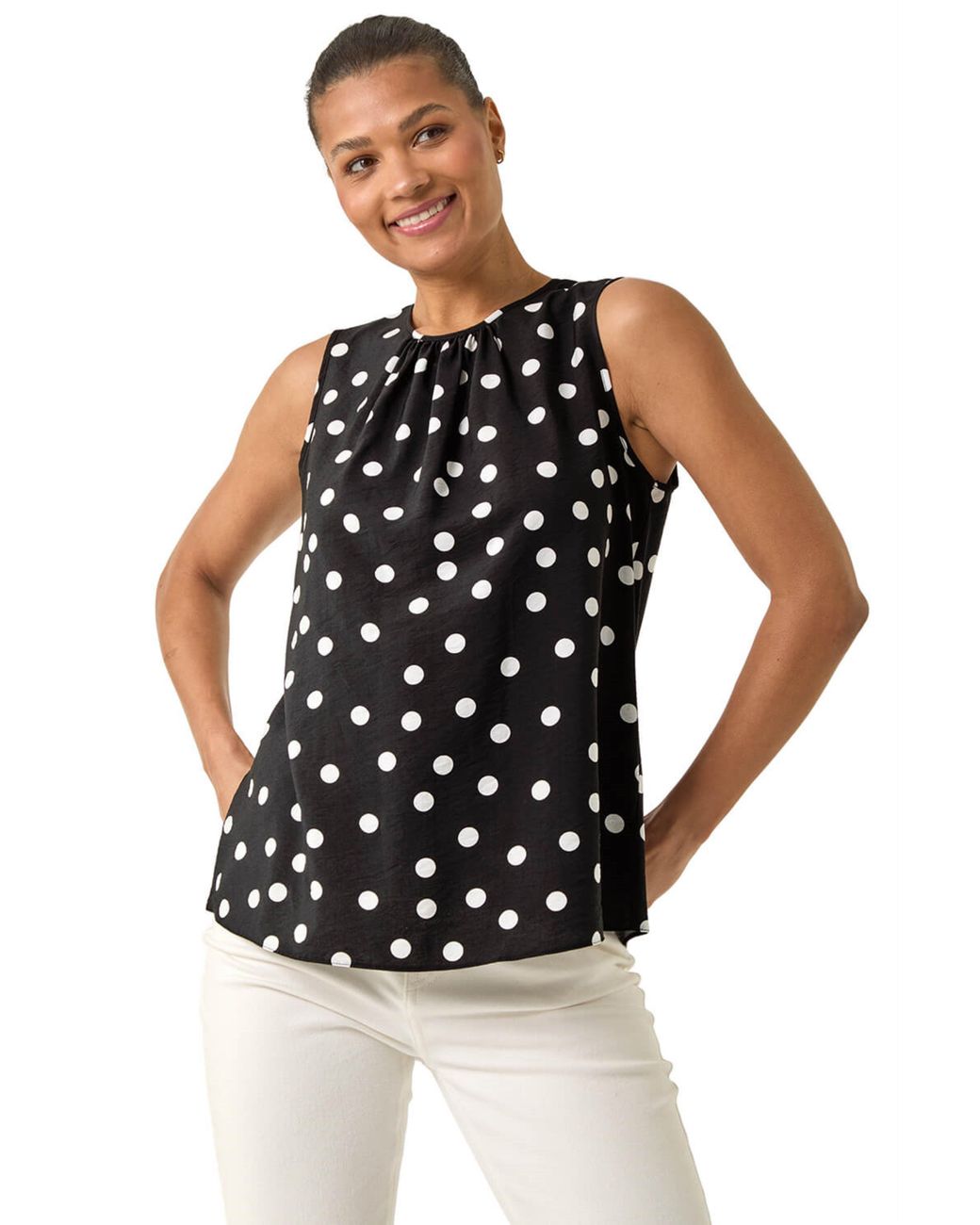 Roman Black Spot Print Tie Detail Vest Top
