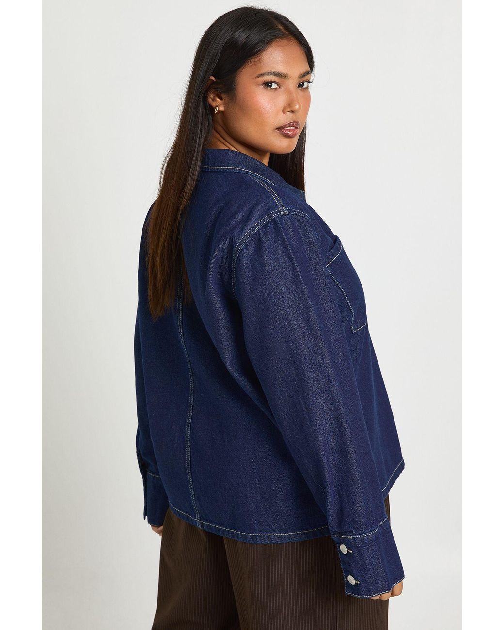 Boohoo Blue Plus Denim Collared Rugby Shirt