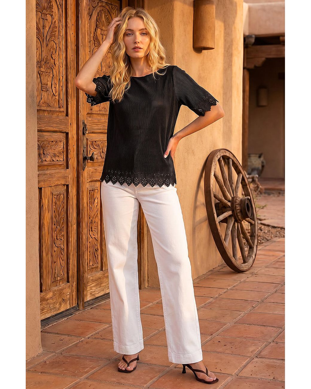 Roman Black Cut Out Hem Ribbed Top