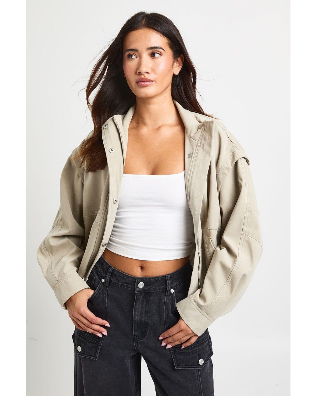 Boohoo Gray Peached Funnel Neck Jacket