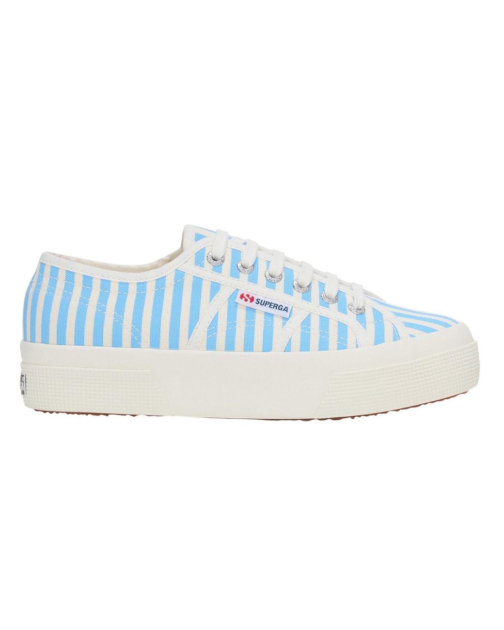 Superga Blue Ladies 2740 Print Stripes Trainers (Off/Azure Summer Sky)