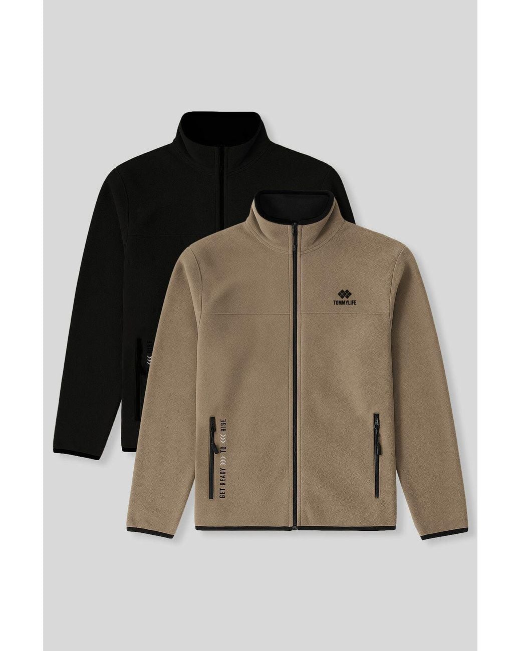TOMMY LIFE Brown Plush Zip-Front Sweatshirt for men