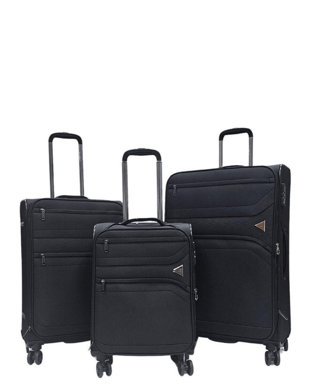 Infinity Leather Black Lightweight 8 Wheel Travel Luggage Suitcases Nylon