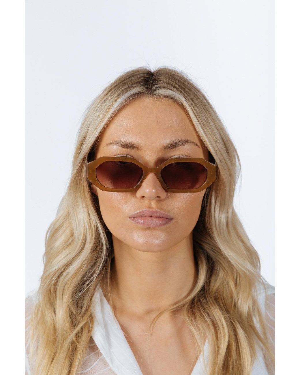 SVNX Brown Oval Geomentric Sunglasses