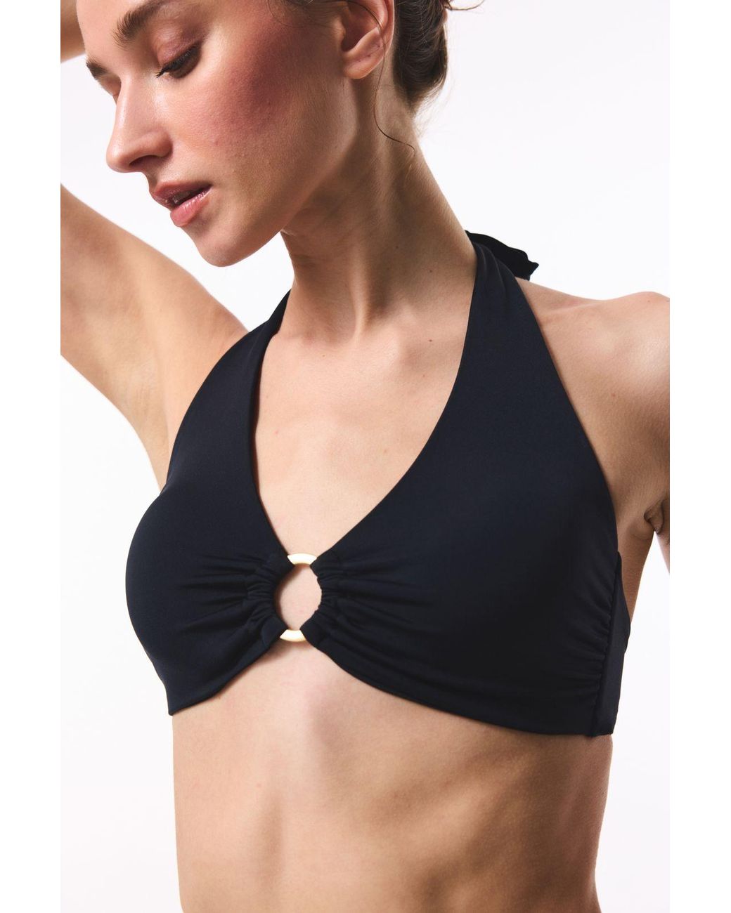 Penti Black Solid Triangle Halter Bikini Top