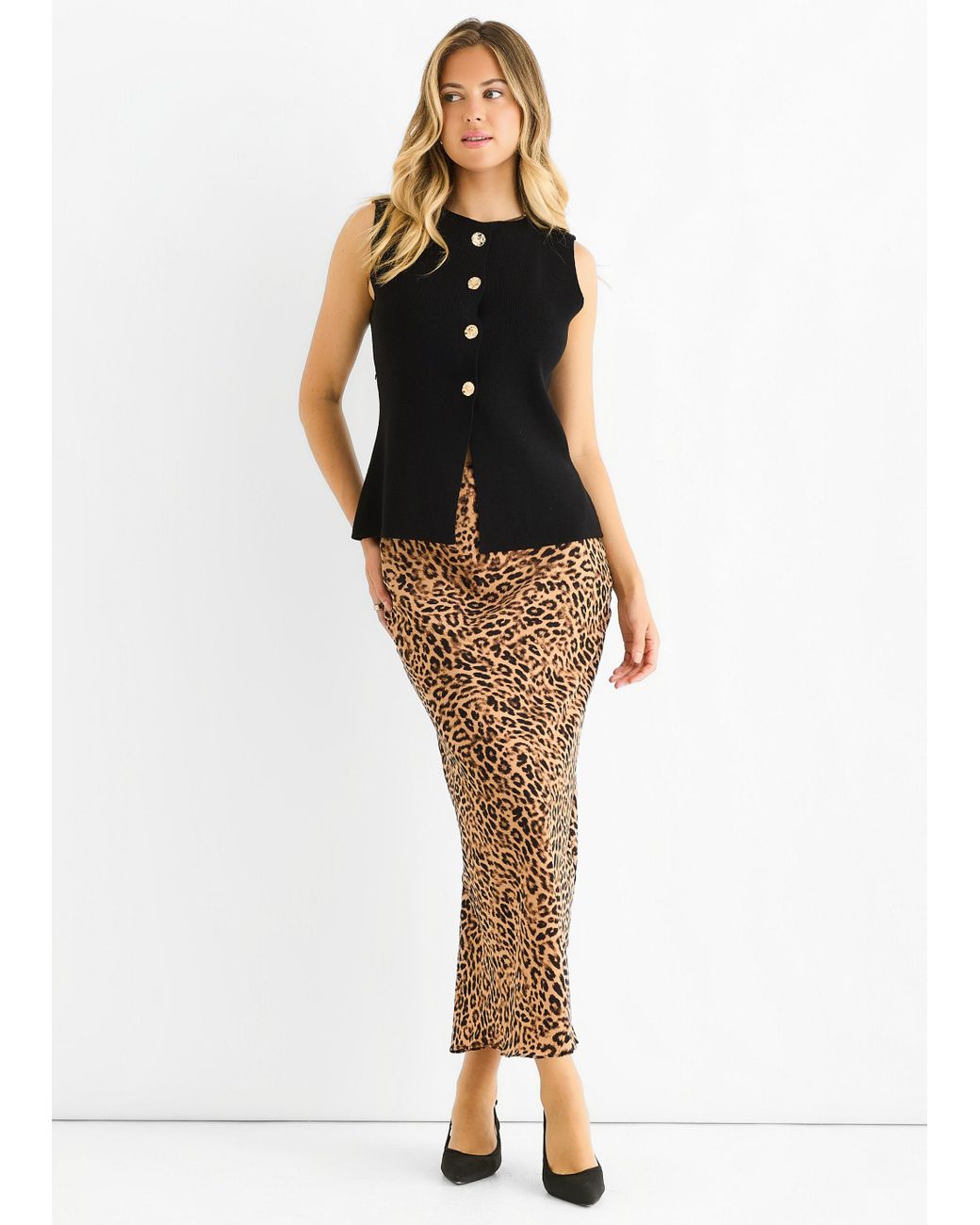 Gini London Black Button Front Compact Knit Waistcoat