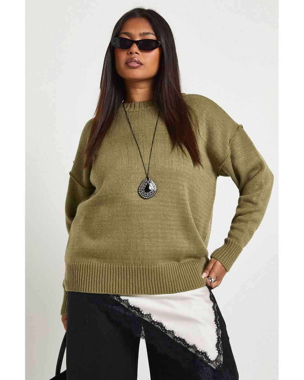 Boohoo Green Plus Exposed Seam Knitted Jumper