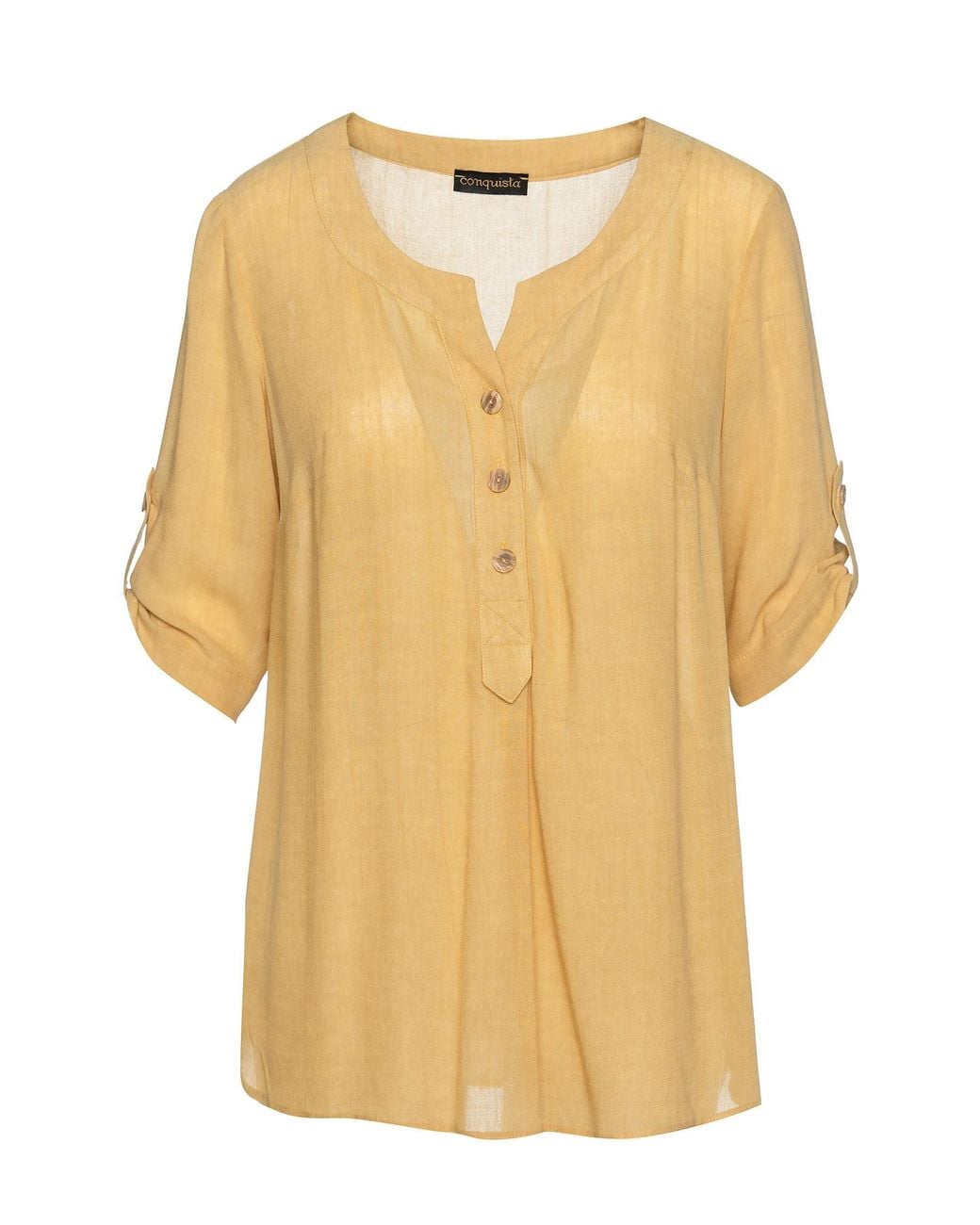 Conquista Yellow Linen Look Blouse
