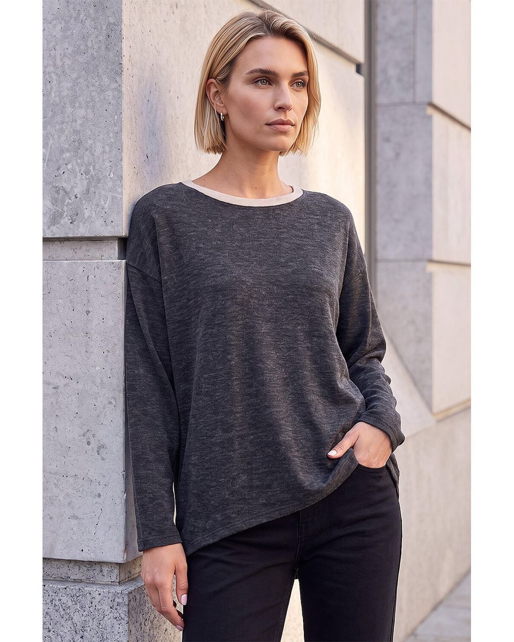 Roman Black Contrast Split Back Top