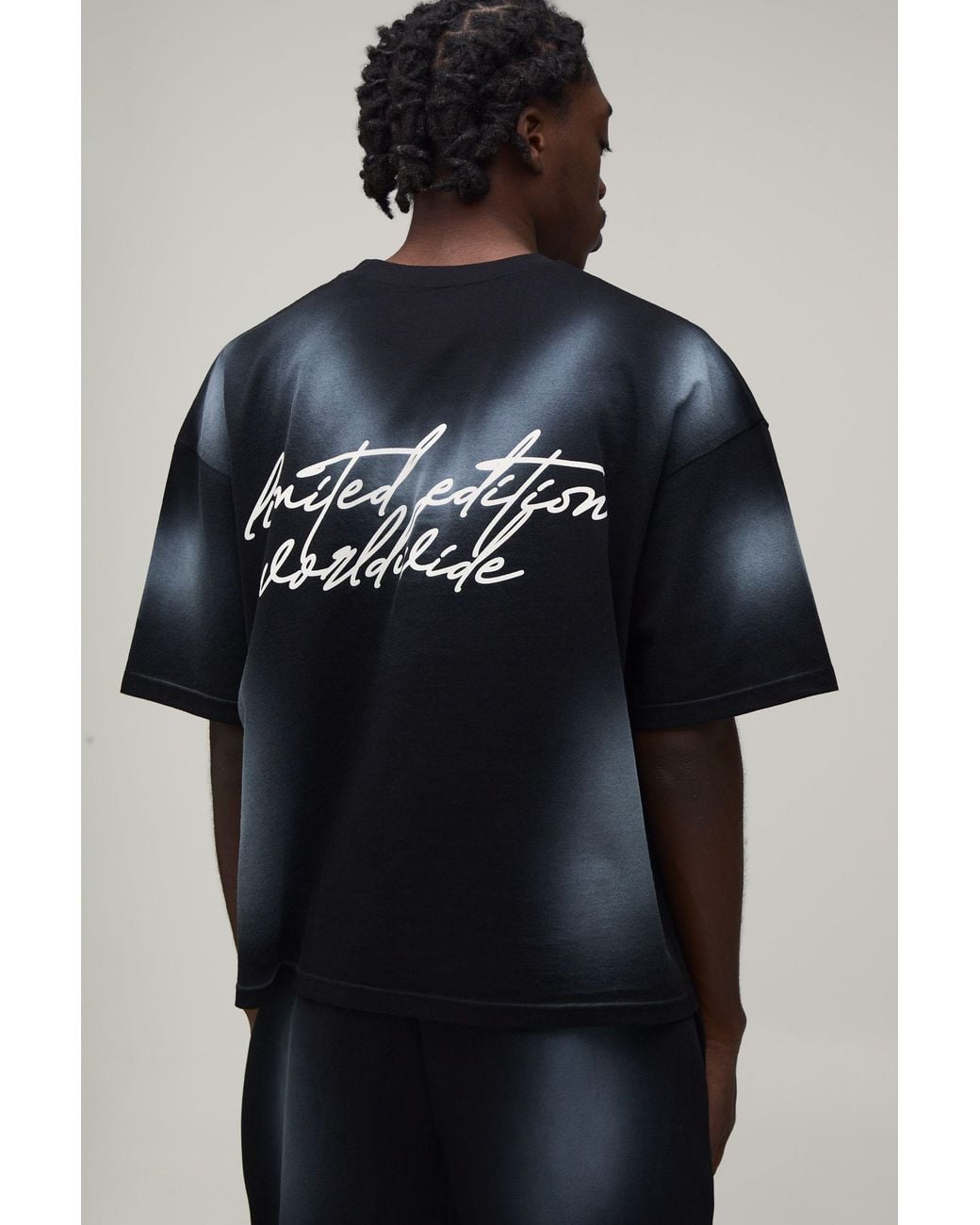 BoohooMAN Blue Washed Oversized Boxy Limited Edition T-Shirt & Short Set for men