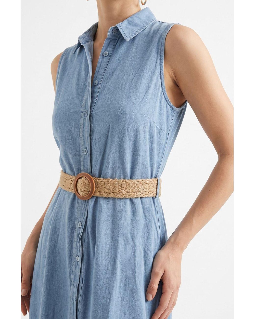 MixRay Blue Belted Cotton Poplin Midi Shirt Dress