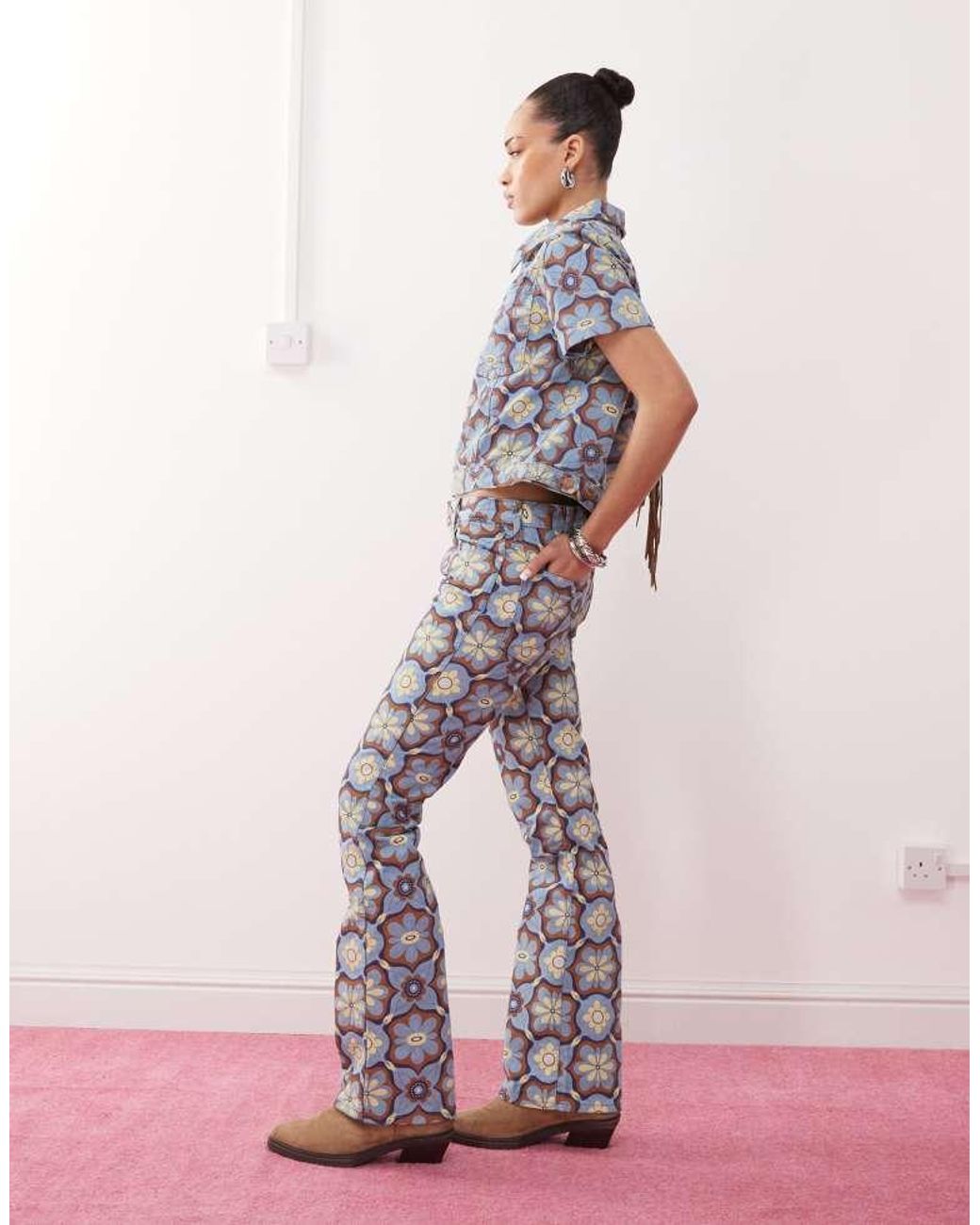 Wrangler Pink Co-Ord Bootcut 70S Print Jeans