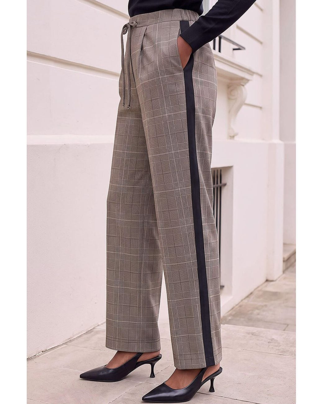 Roman Black Petite Check Straight Leg Trouser