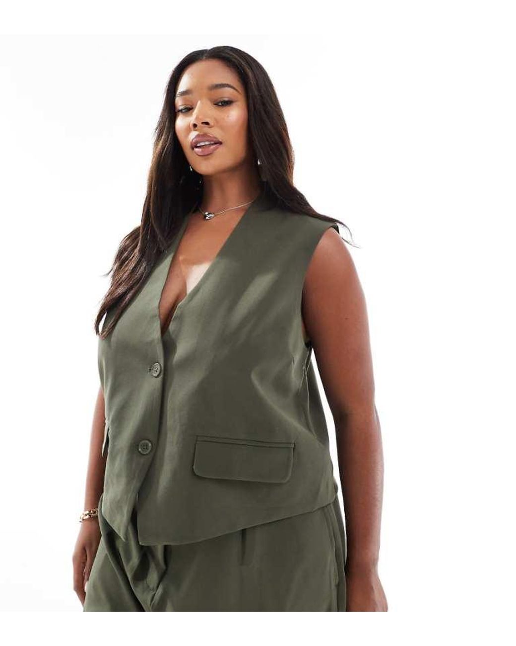 Pieces Plus Green Curve Tailored Waistcoat Co-Ord