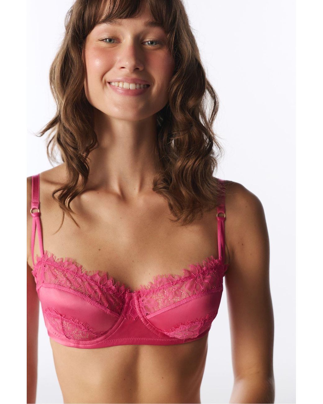 Penti Pink Satin Lace Trim Underwired Bra