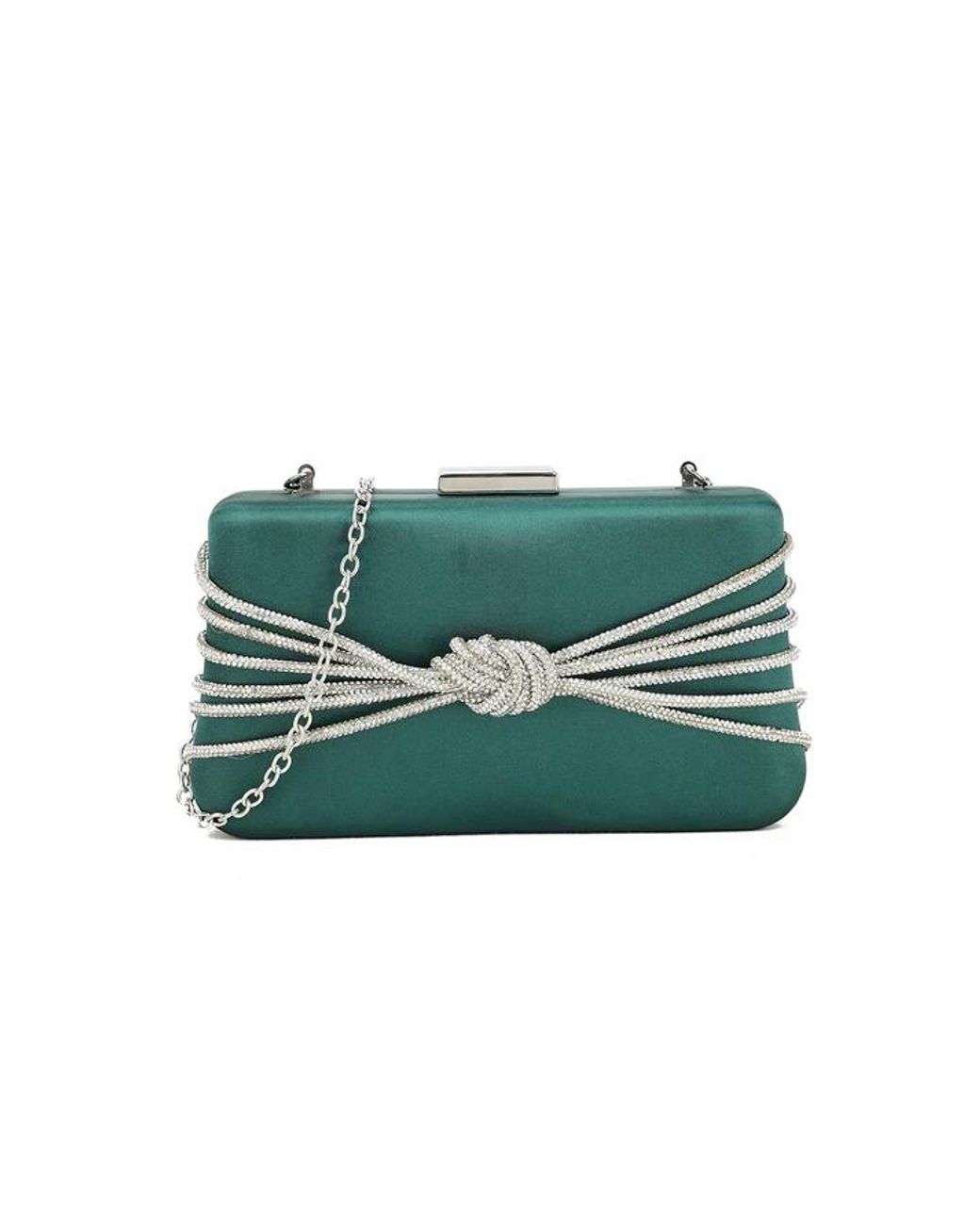 SVNX Green Satin Diamante Knot Detail