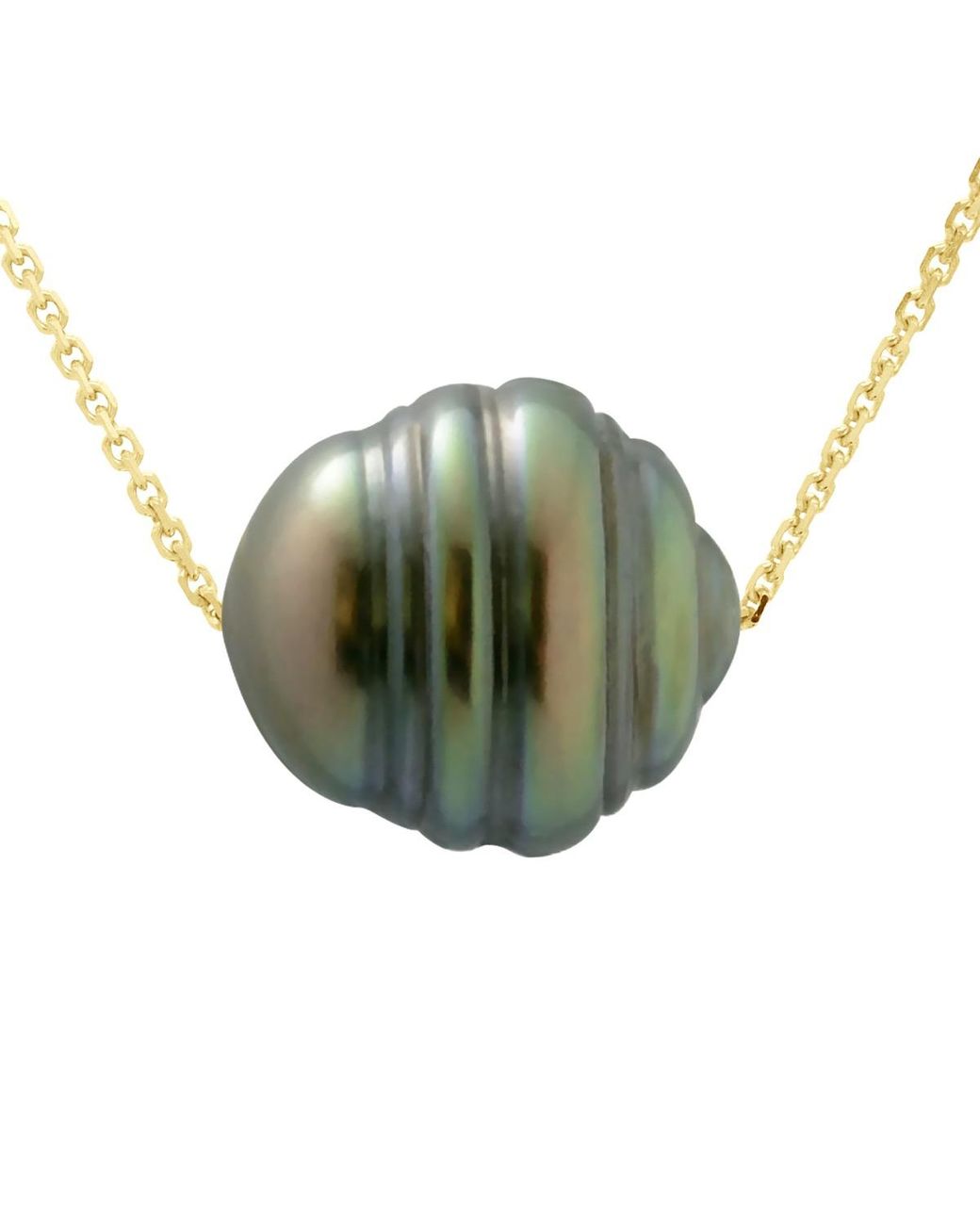 Ateliers Saint Germain Green Necklace Real Cultured Tahiti Pearl Passing Through Circled 10-11 Mm