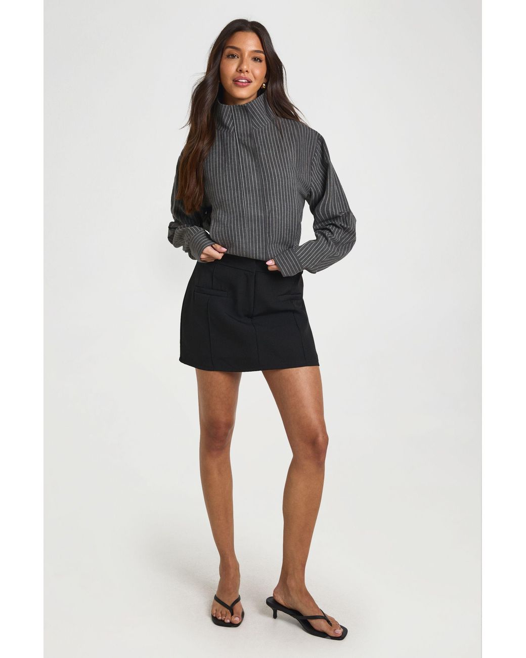 Boohoo Black Seam Detail Fitted Tailored Skort