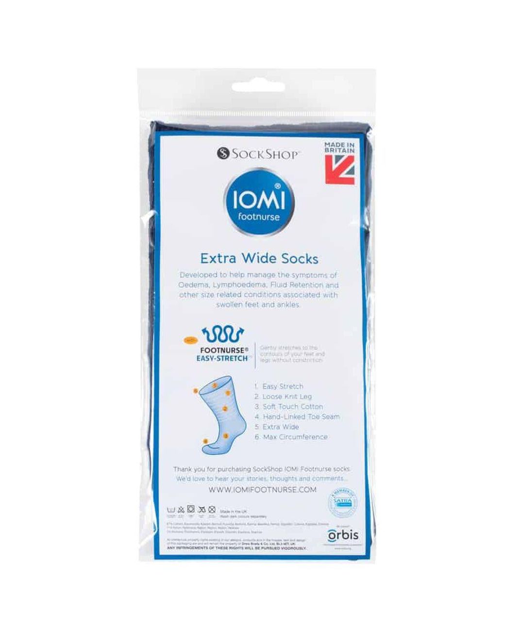 IOMI Blue Extra Wide Soft Cotton Oedema Socks For Swollen Feet