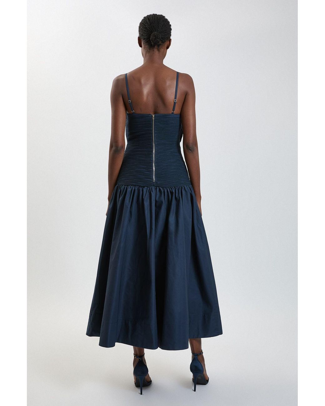 Karen Millen Blue Taffeta Ruffle Detail Midi Dress