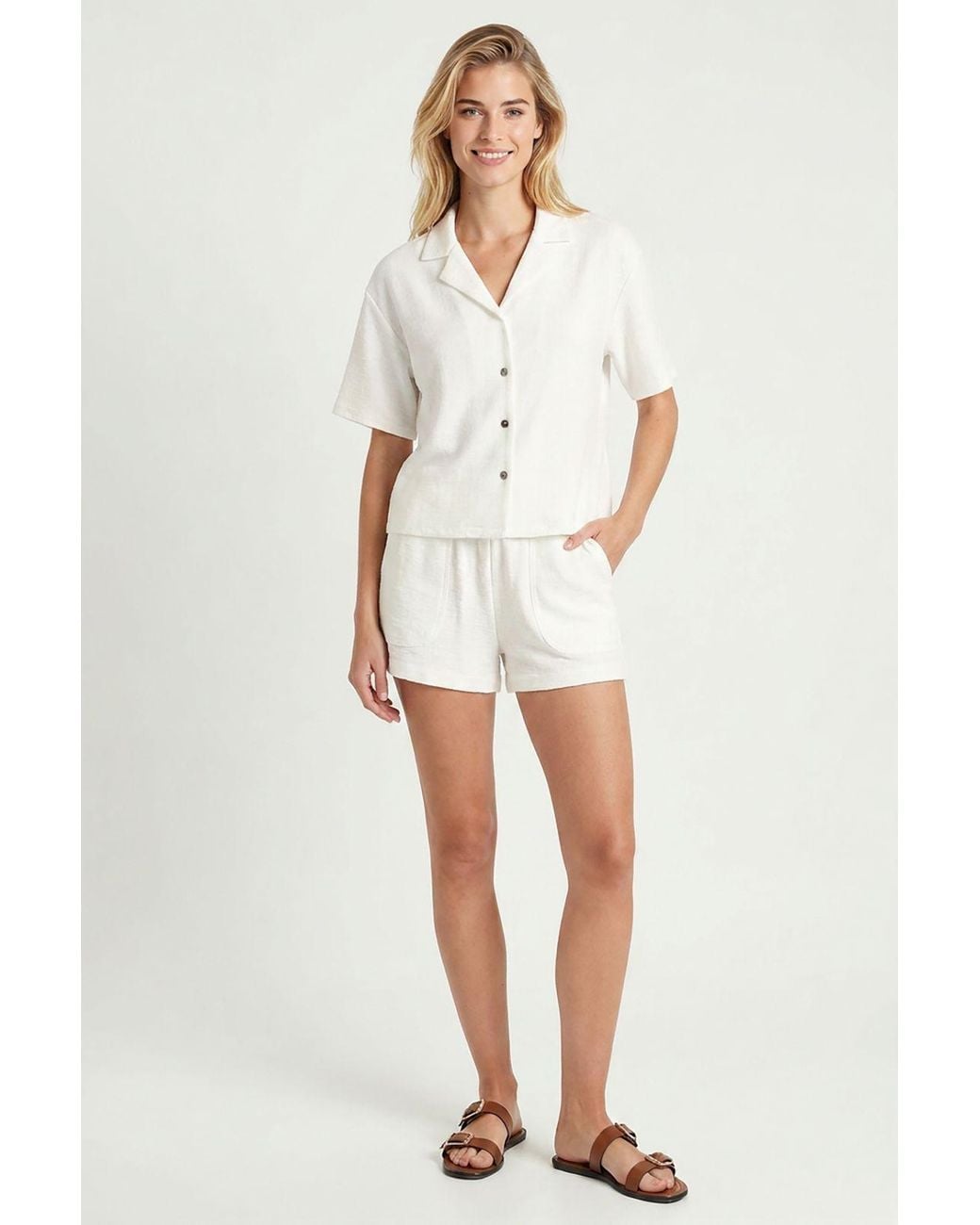 Happiness İstanbul White Short Shirt And Shorts Set