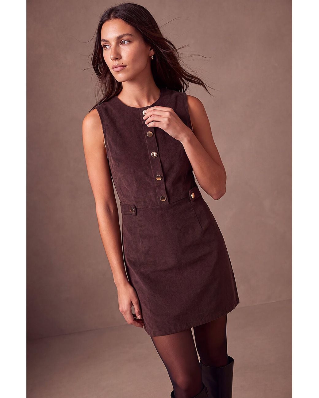 Roman Brown Cord Piny Mini Dress