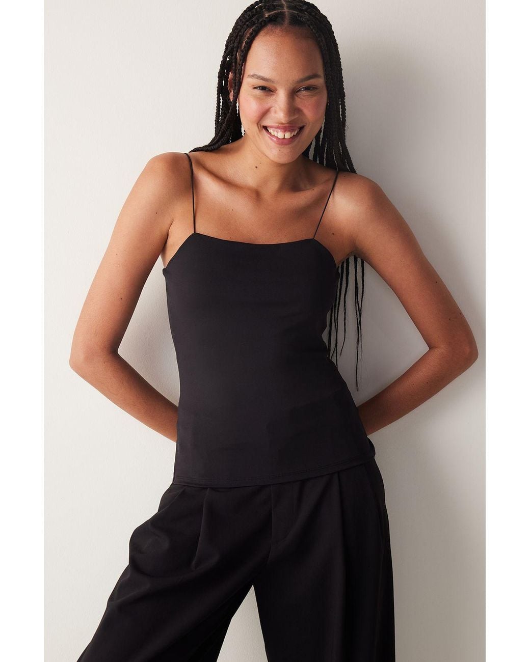 Penti Black Fitted Square-Neck Cami Tank Top