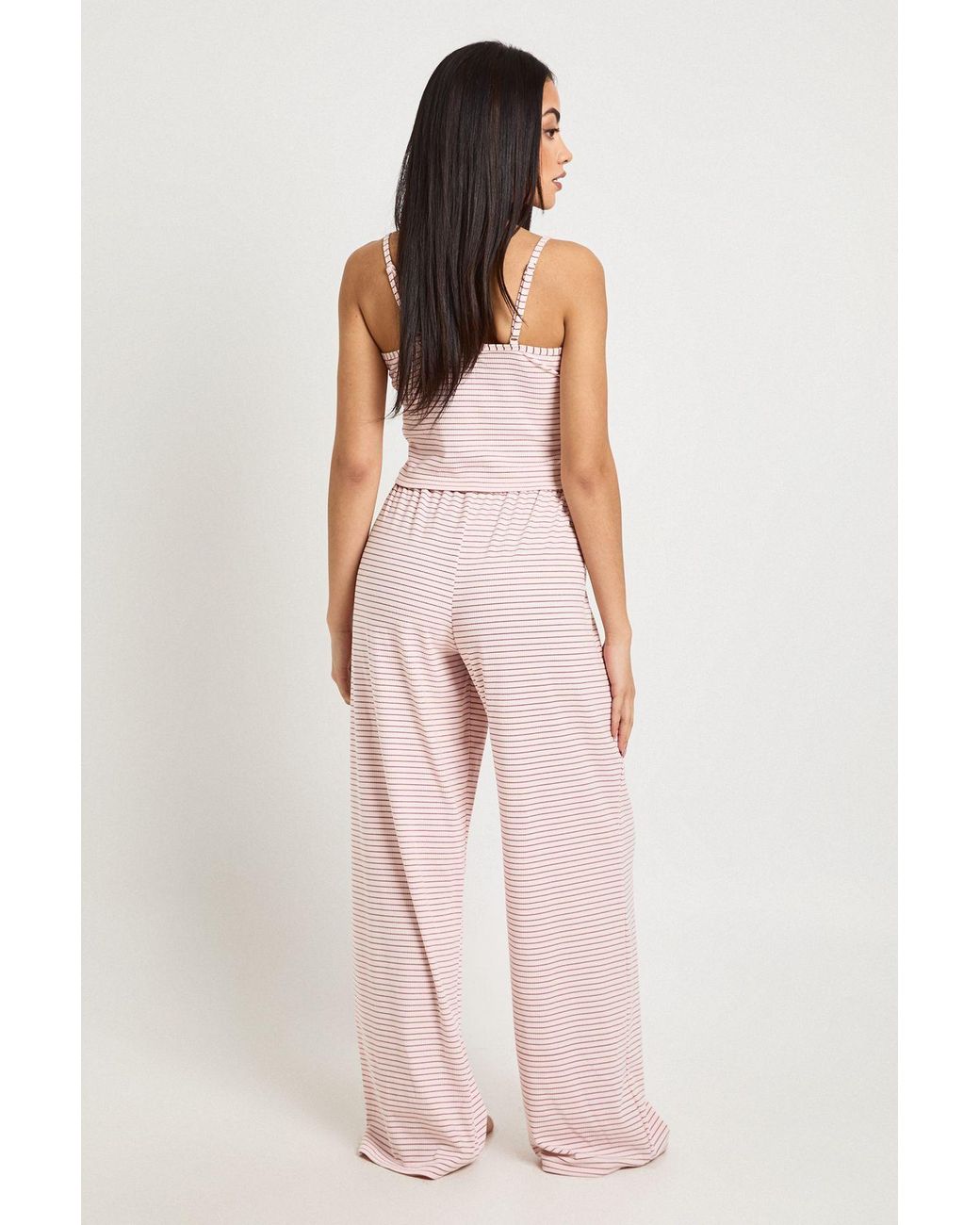 Boohoo Pink Soft Rib Stripe Cami & Trouser Pyjama Set