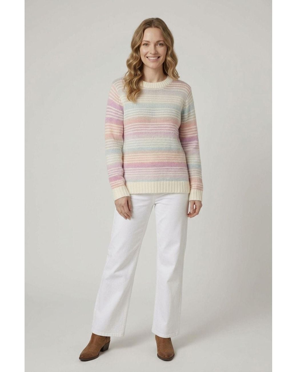 Izabel London White Striped Texture Long Sleeve Jumper