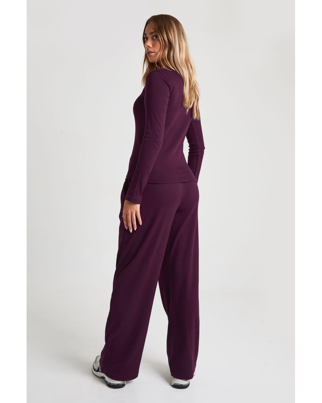 Boohoo Purple Rib Drawcord Trouser