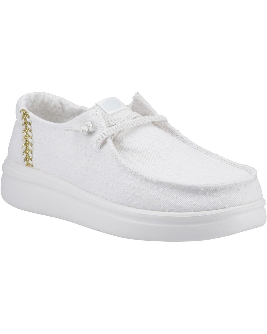 HeyDude White Wendy Rise Perf Canvas Slip On Ladies Shoes
