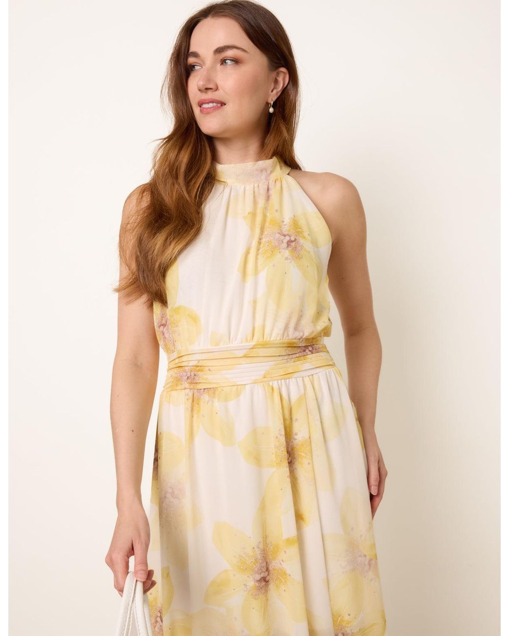 Blue Vanilla Natural Floral Print Halter Neck Occasion Dress