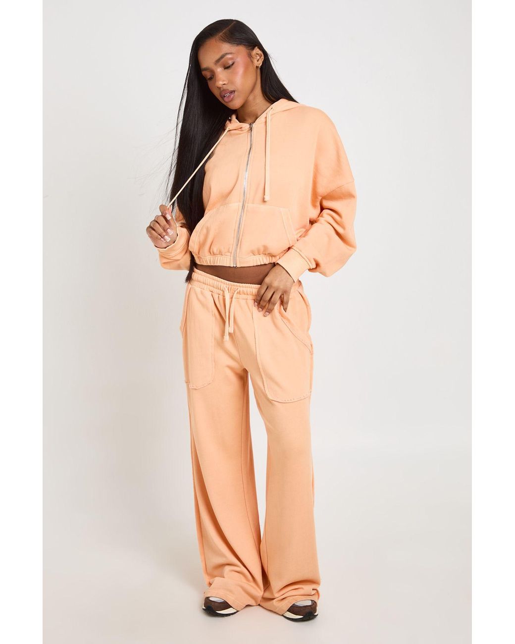 Boohoo Natural Washed Loopback Distressed Straight Leg Jogger