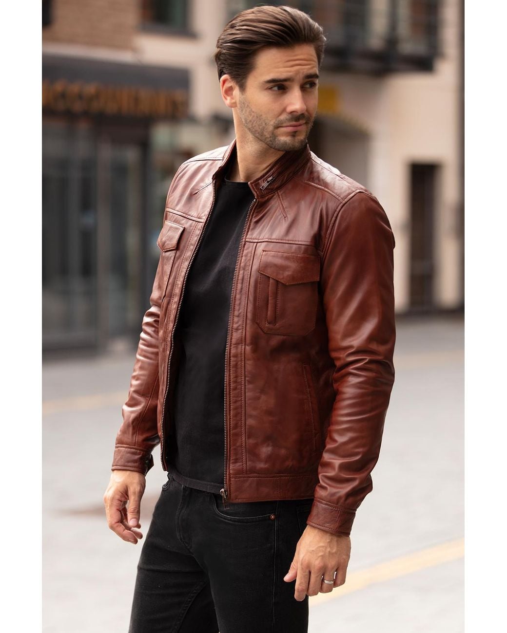 Ashwood Leather Brown 'Edinburgh' Real Bomber Jacket for men