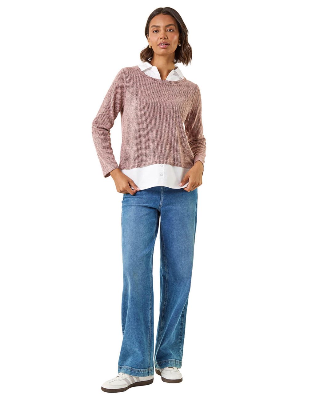 Roman Pink Mock Shirt Textured Knit Jumper