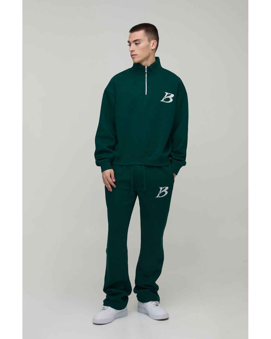 BoohooMAN Green Oversized Boxy B 1/4 Zip Stacked Tracksuit for men