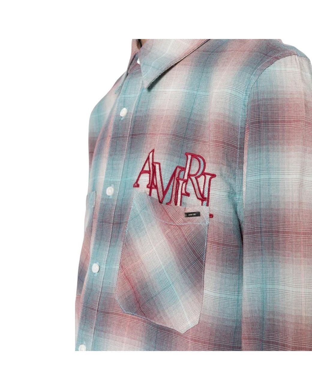 Amiri Blue Staggered Plaid Flannel for men