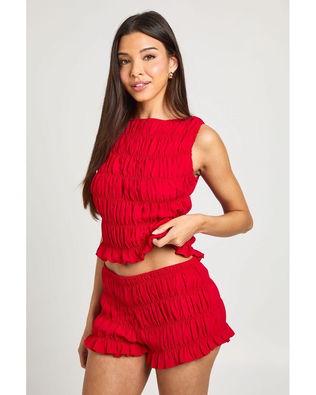 Boohoo Chiffon Shirred Mini Shorts