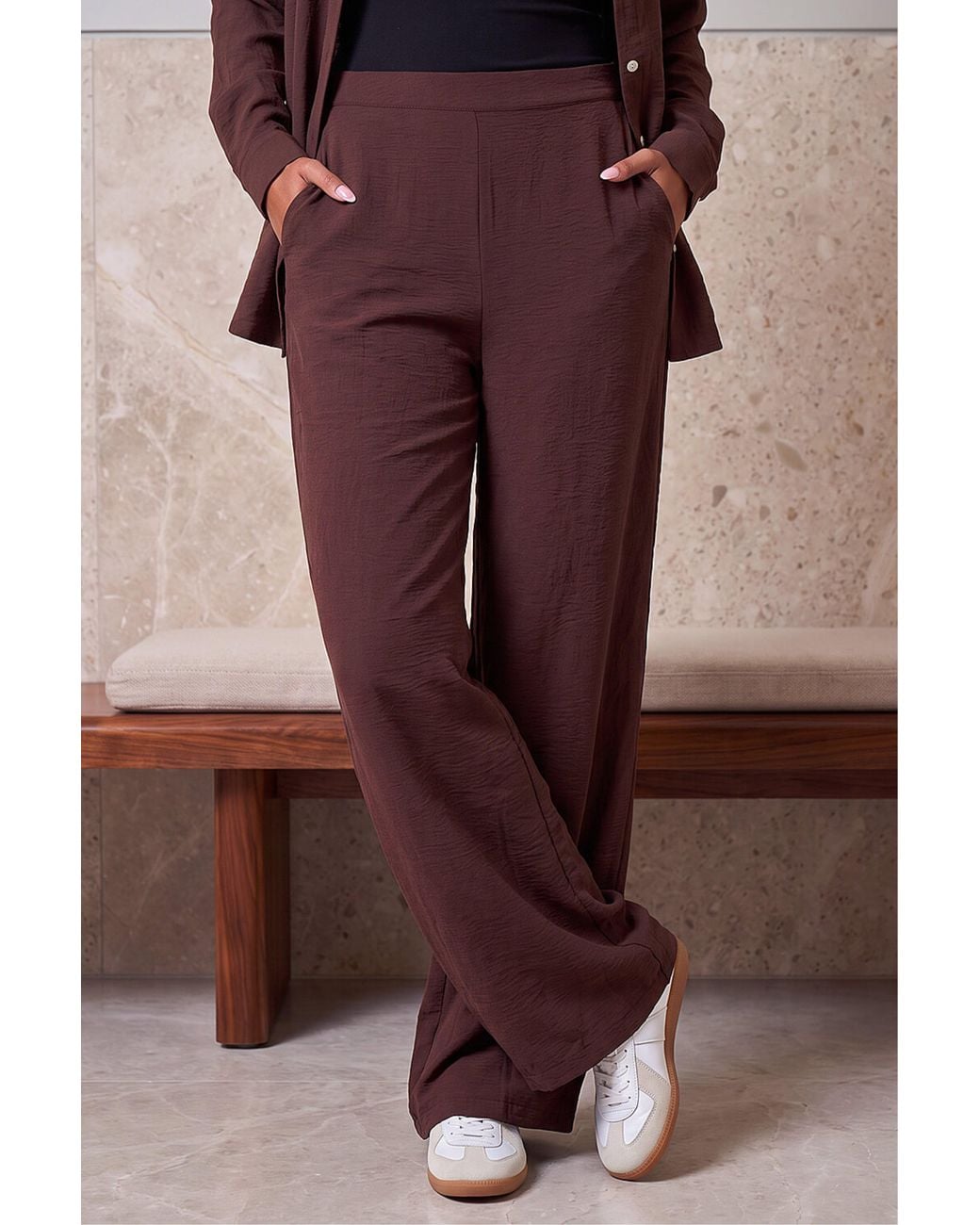 D.u.s.k Brown Wide Leg Stretch Trousers