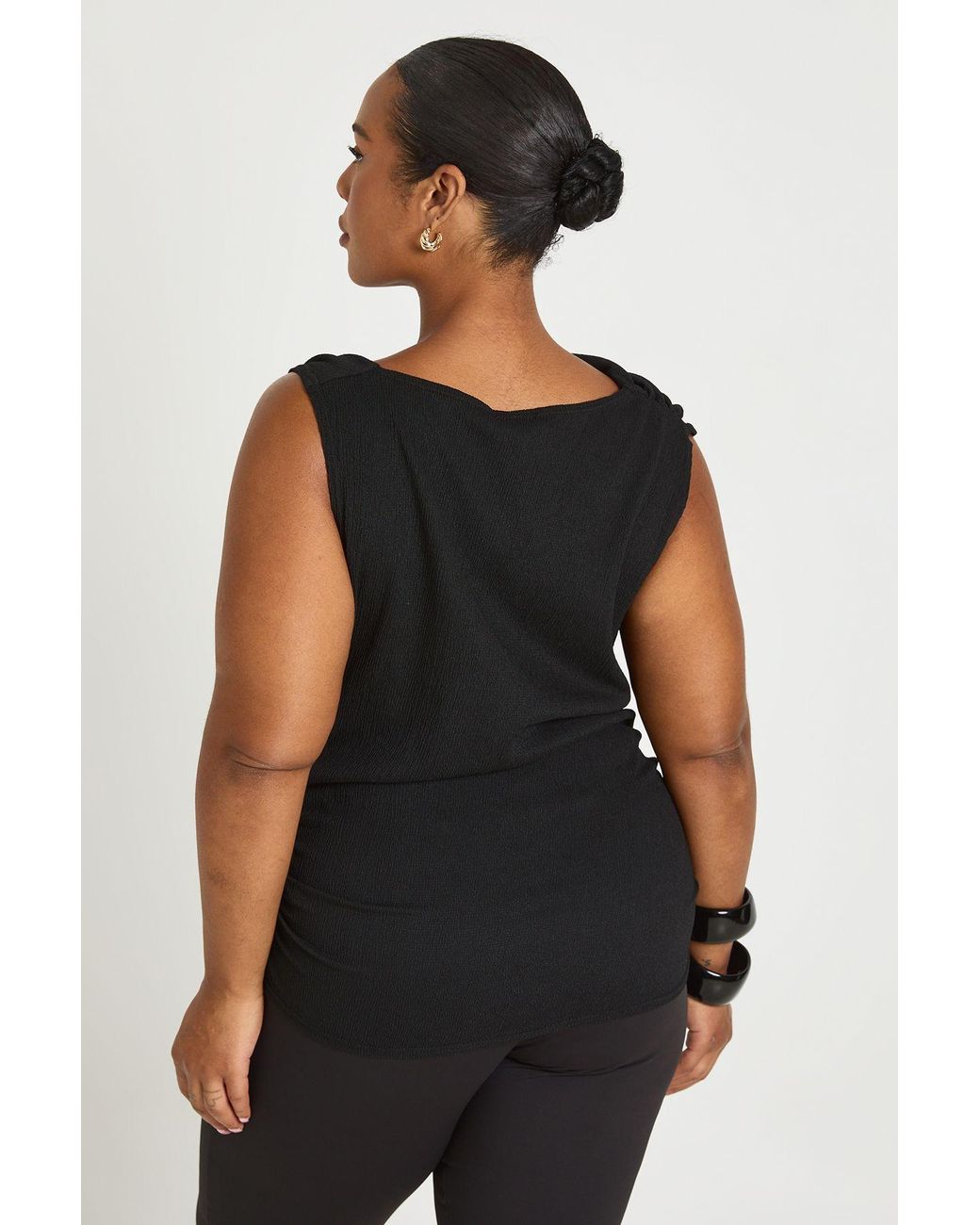 Boohoo Black Plus Textured Trim Detail Asymmetric Top