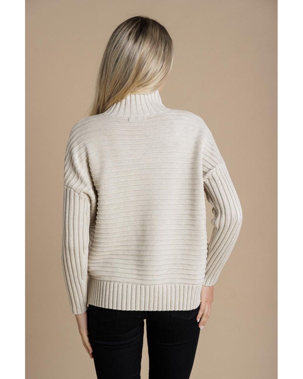 French Connection Natural Cotton Ribbed Knit High Neck Jumper