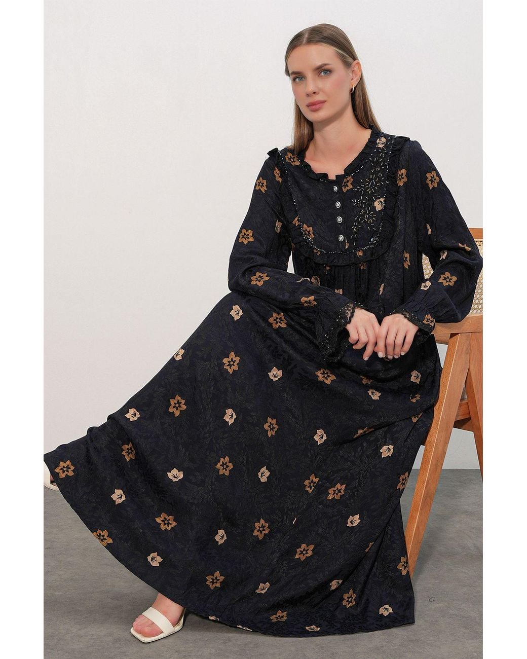 Bigdart Black Floral V-Neck Maxi Dress