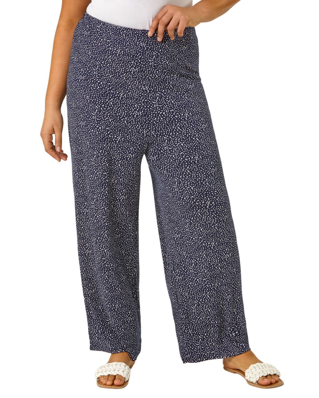 Roman Blue Curve Abstract Spot Print Palazzo Trouser